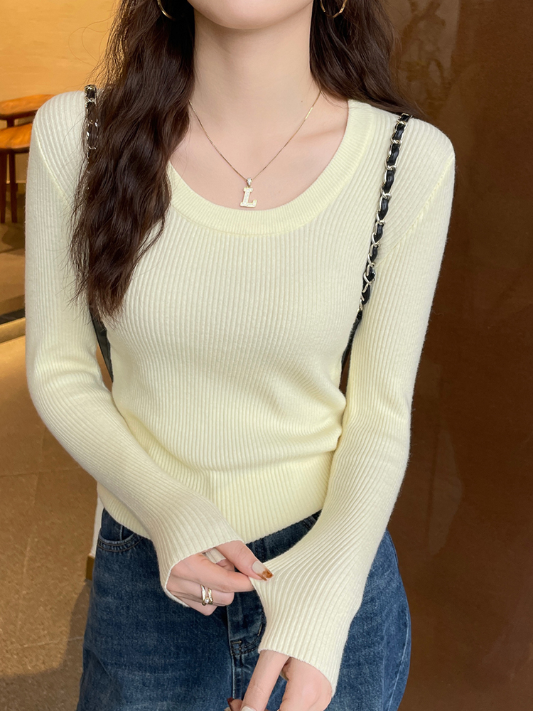 Women's Crew Neck Knit Top 2026 New White Slim Long Sleeve Base Layer - Image 2