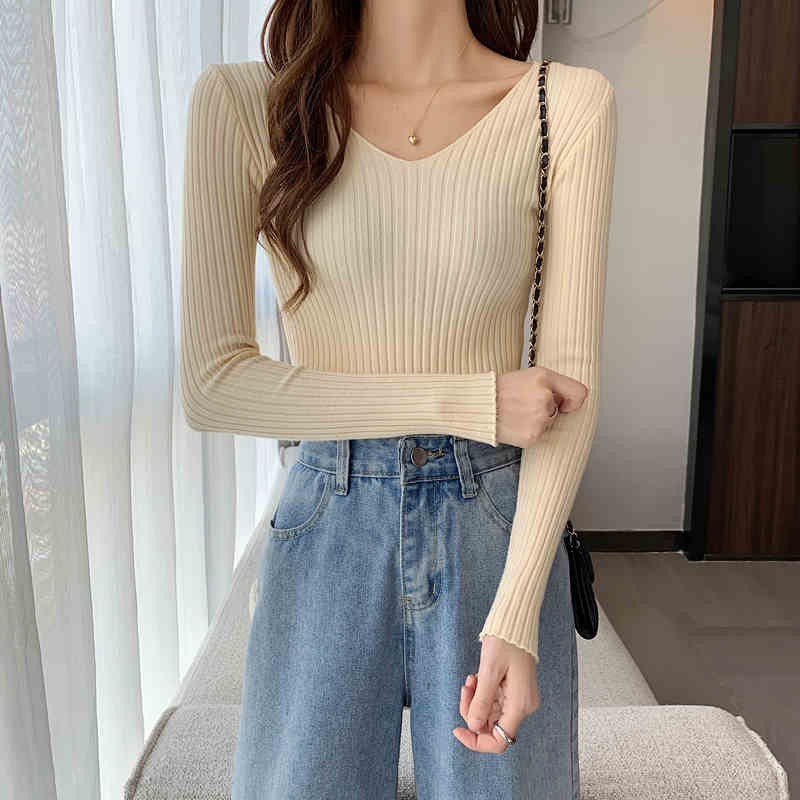 2026 Autumn Winter New Versatile Slim Fit V Neck Long Sleeve Knit Base Sweater Women - Image 2