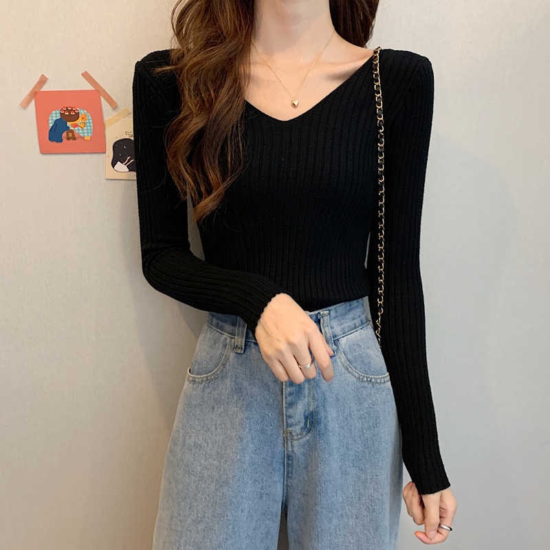 2026 Autumn Winter New Versatile Slim Fit V Neck Long Sleeve Knit Base Sweater Women - Image 4