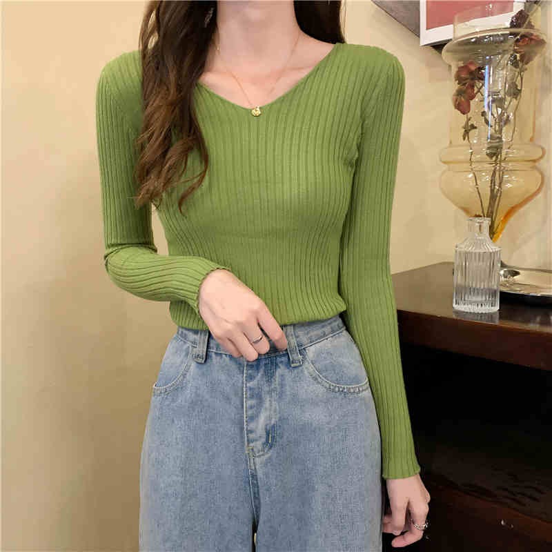 2026 Autumn Winter New Versatile Slim Fit V Neck Long Sleeve Knit Base Sweater Women - Image 3