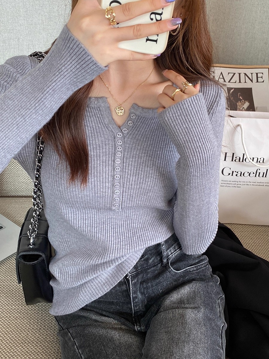 Women's V-Neck Knit Sweater 2026 Autumn Winter Pullover Slim Fit Long Sleeve Top - Image 4