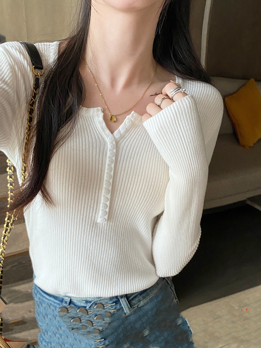 Women's V-Neck Knit Sweater 2026 Autumn Winter Pullover Slim Fit Long Sleeve Top