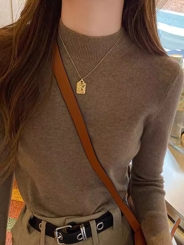 Women's Half Turtleneck Knit Base Layer Sweater Slim Fit Long Sleeve Top