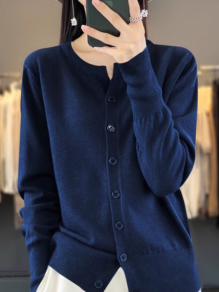 2026 New Women's Knit Cardigan Lightweight Loose Crew Neck Long Sleeve Outer Top - Image 2