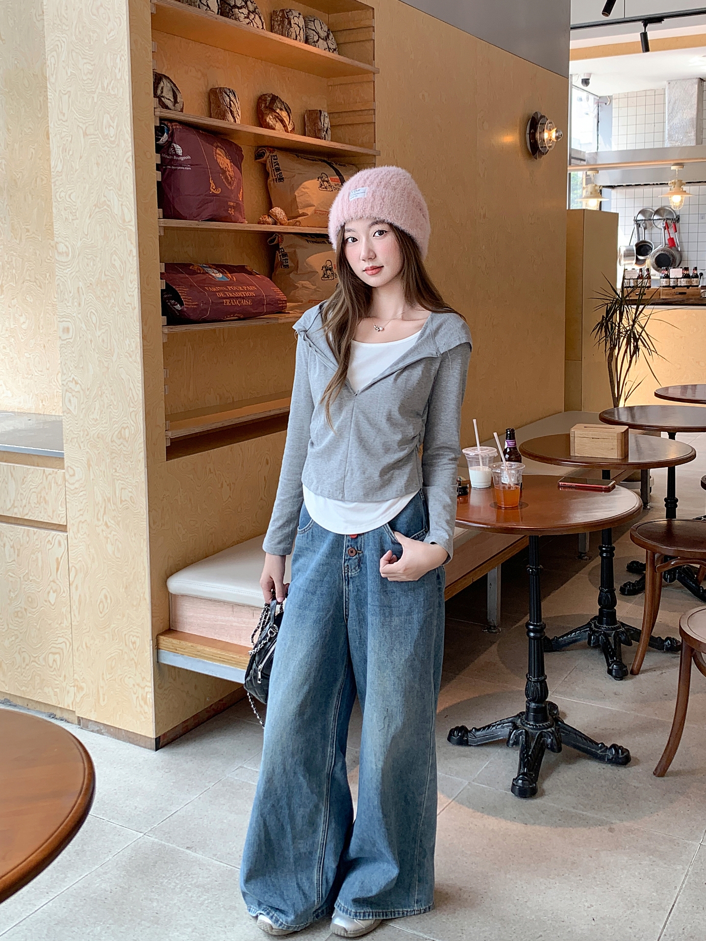 Women's Faux Two-Piece Hooded Long Sleeve T-Shirt with Half Zip and Ruched Waist - Image 4