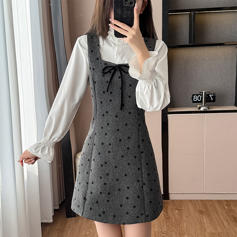 Korean Style Bow Polka Dot Vest Dress Two-Piece Set Fall Winter 2025 New Short Skirt - Image 5