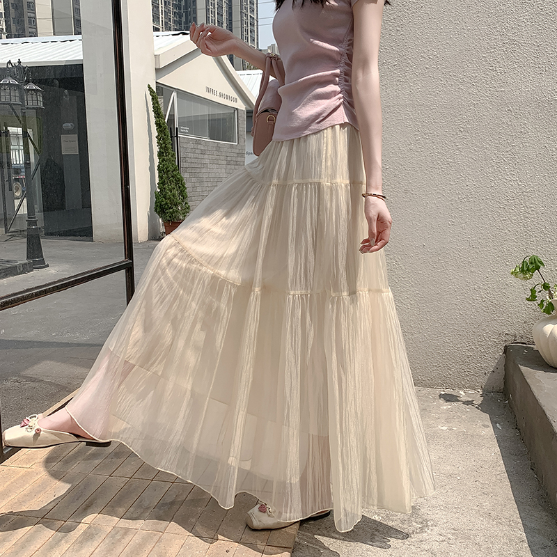 2026 Spring New A-Line Tiered Midi Skirt with Lightweight Wrinkled Texture - Image 3