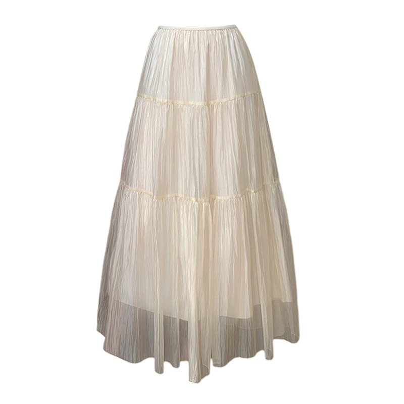 2026 Spring New A-Line Tiered Midi Skirt with Lightweight Wrinkled Texture - Image 5
