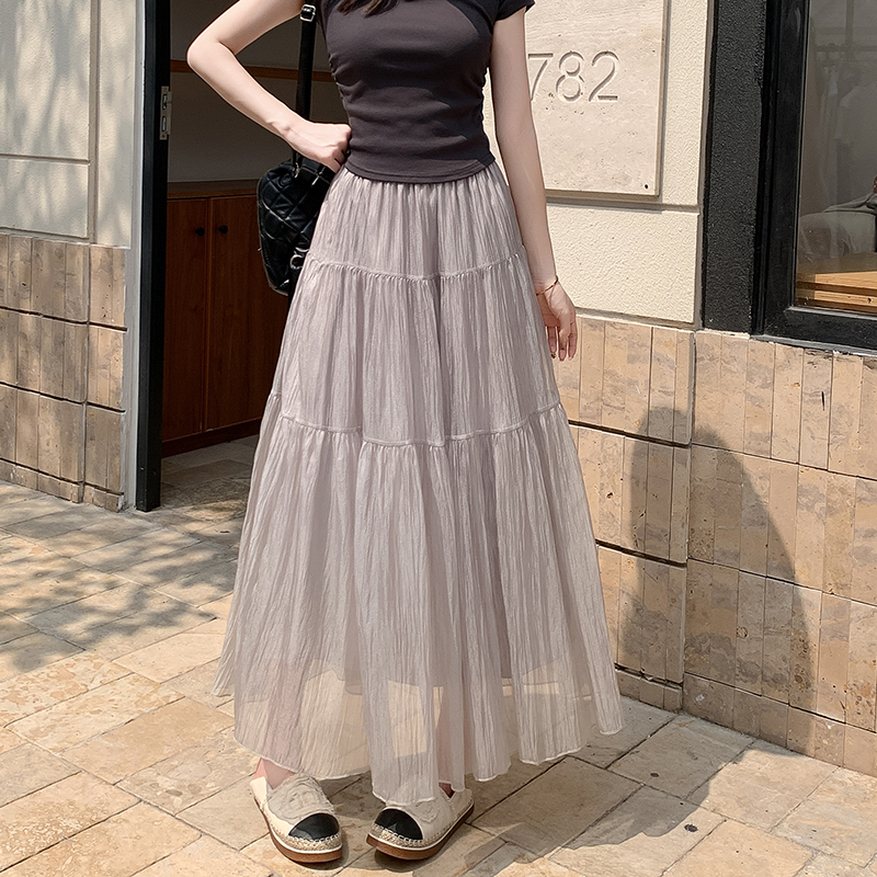 2026 Spring New A-Line Tiered Midi Skirt with Lightweight Wrinkled Texture