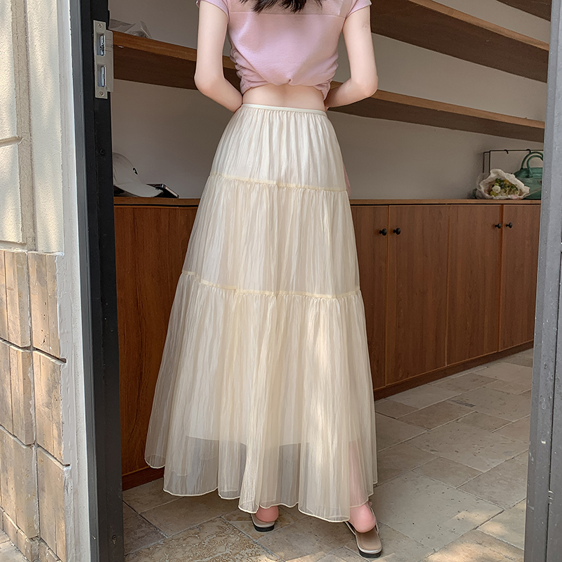 2026 Spring New A-Line Tiered Midi Skirt with Lightweight Wrinkled Texture - Image 4