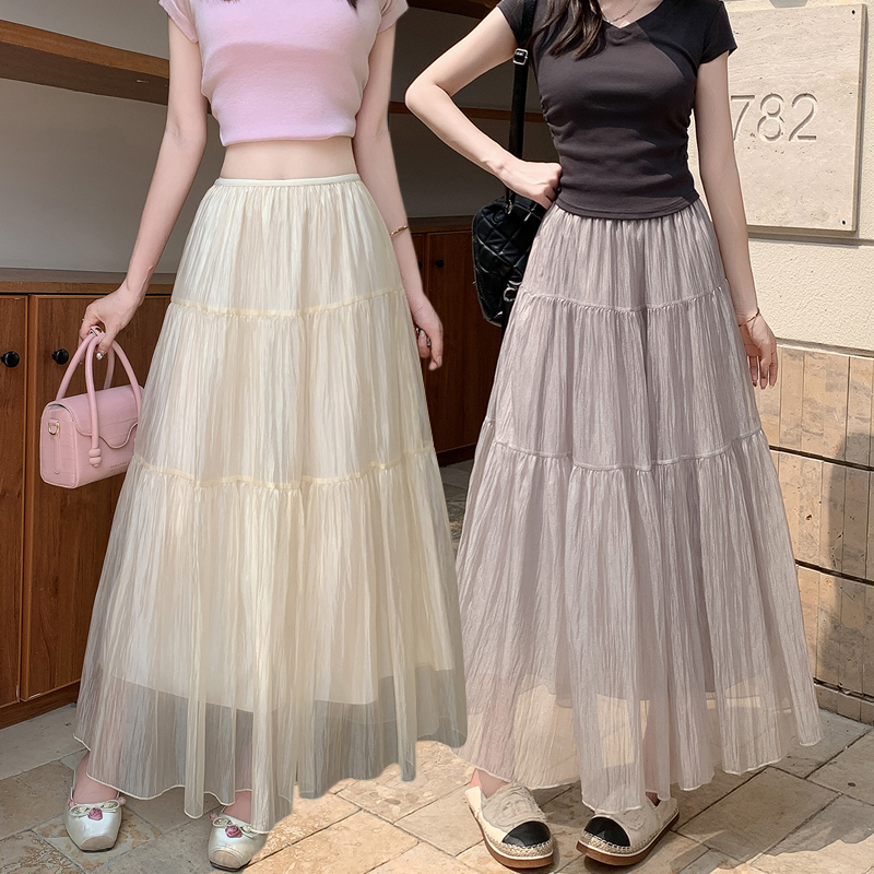 2026 Spring New A-Line Tiered Midi Skirt with Lightweight Wrinkled Texture - Image 2