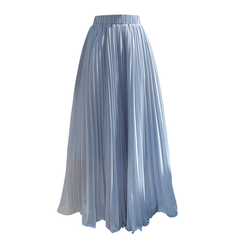 2026 Spring New Chiffon Pleated Skirt with Draped Wave Hem and Ruffle Trim A-Line - Image 5