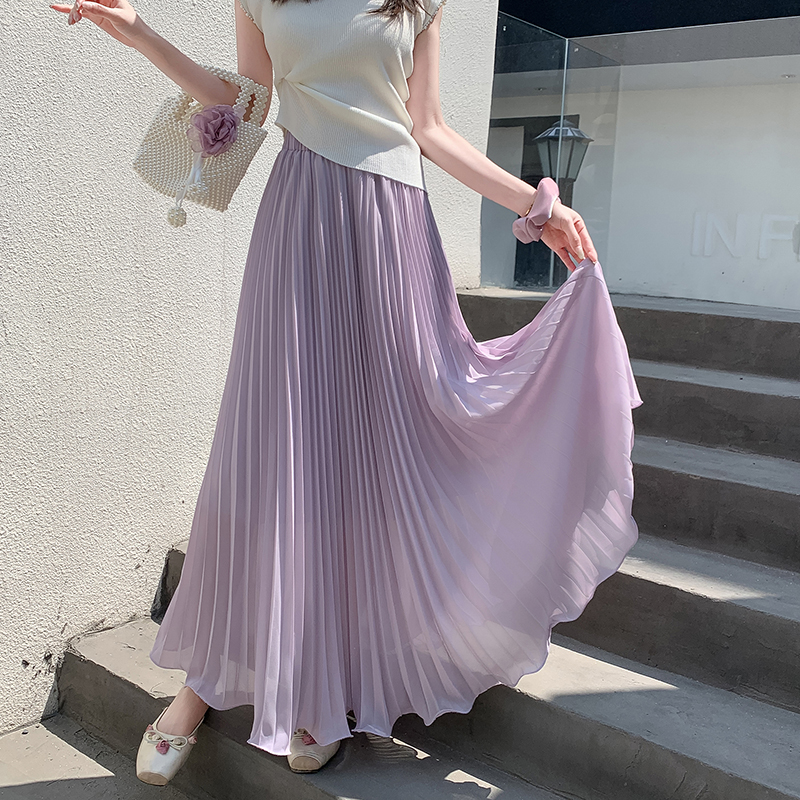 2026 Spring New Chiffon Pleated Skirt with Draped Wave Hem and Ruffle Trim A-Line - Image 2