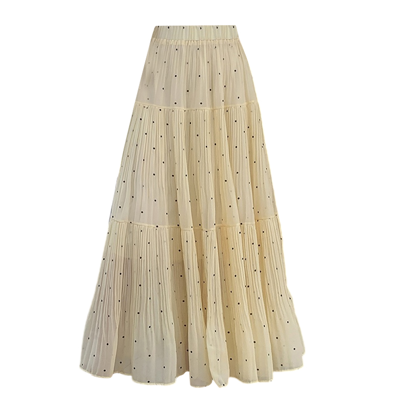 2026 Spring Polka Dot Chiffon Pleated High Waist A-Line Midi Skirt - Image 5