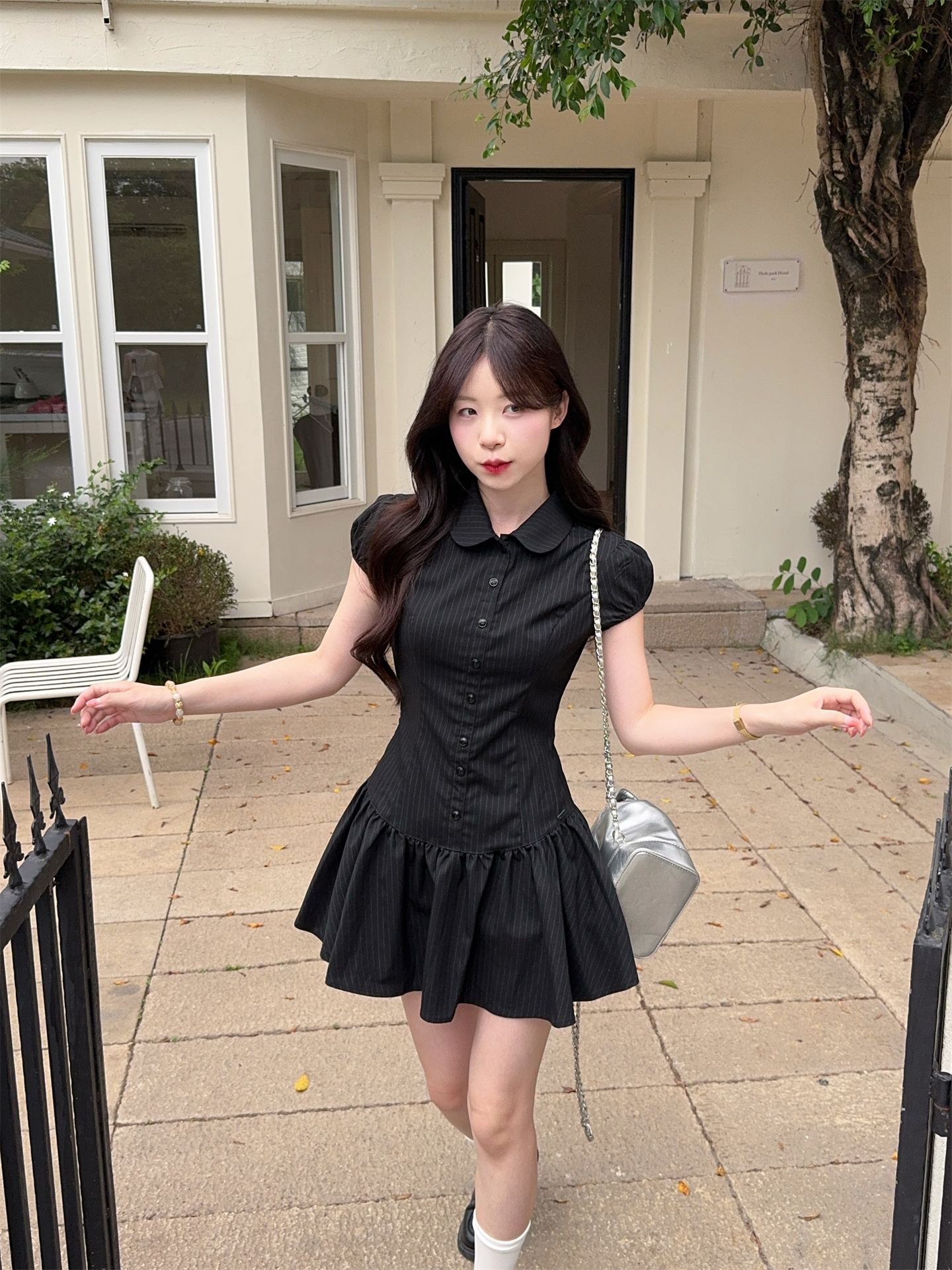Sweet Slim Fit Pleated Polo Collar Dress
