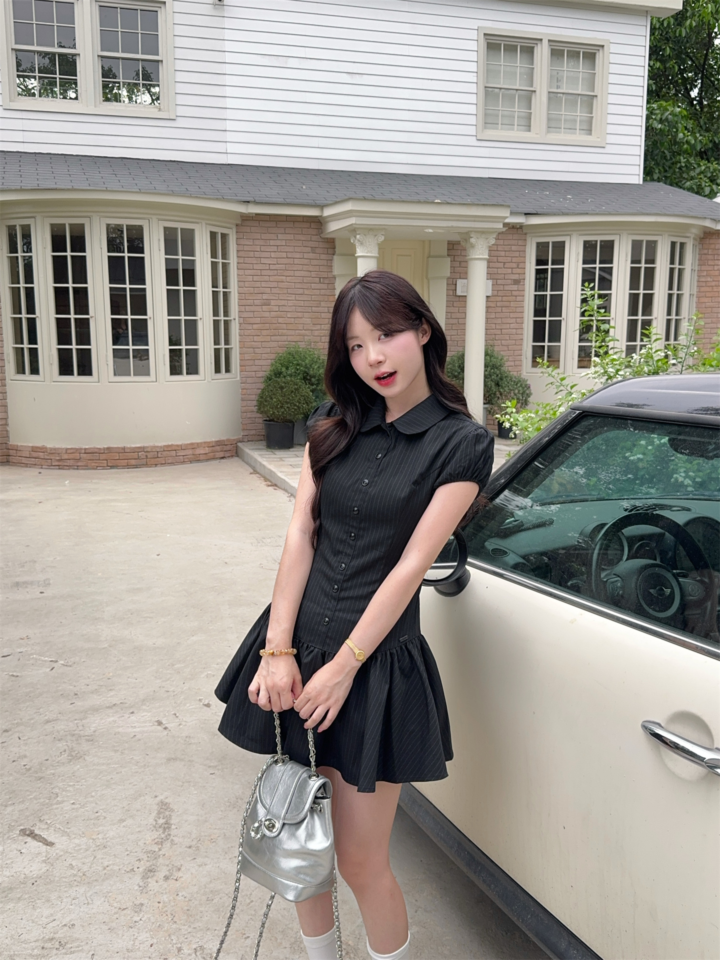 Sweet Slim Fit Pleated Polo Collar Dress - Image 2