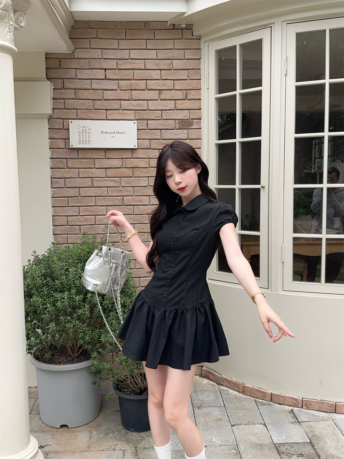 Sweet Slim Fit Pleated Polo Collar Dress - Image 3