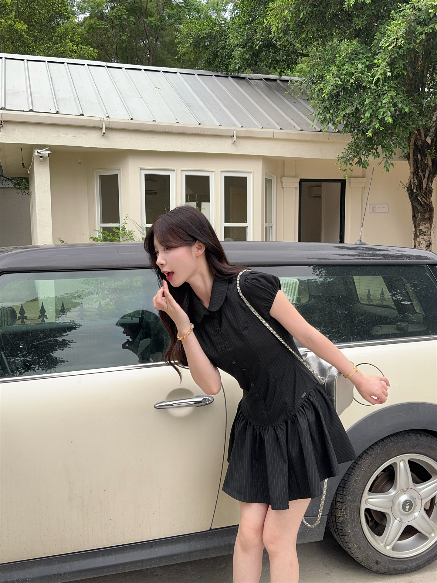 Sweet Slim Fit Pleated Polo Collar Dress - Image 4